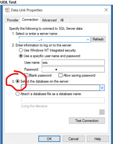 Connection tab in Data Link Properties